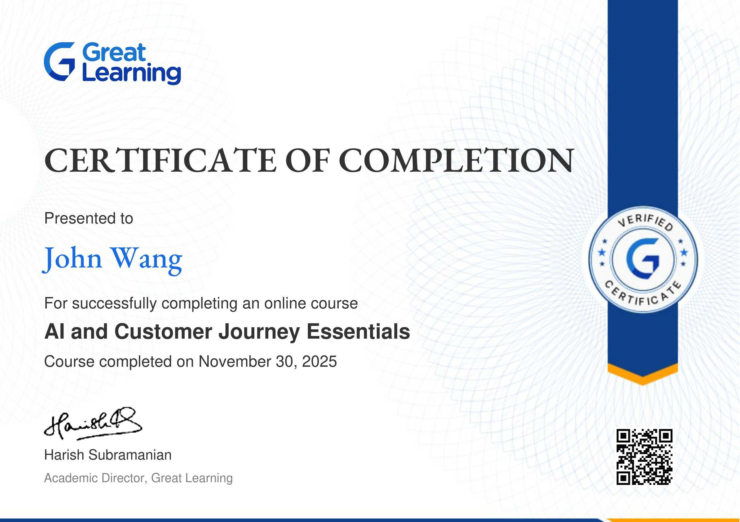 John's AI and Customer Journey Essentials from Great Learning Academy by Kathie Feng