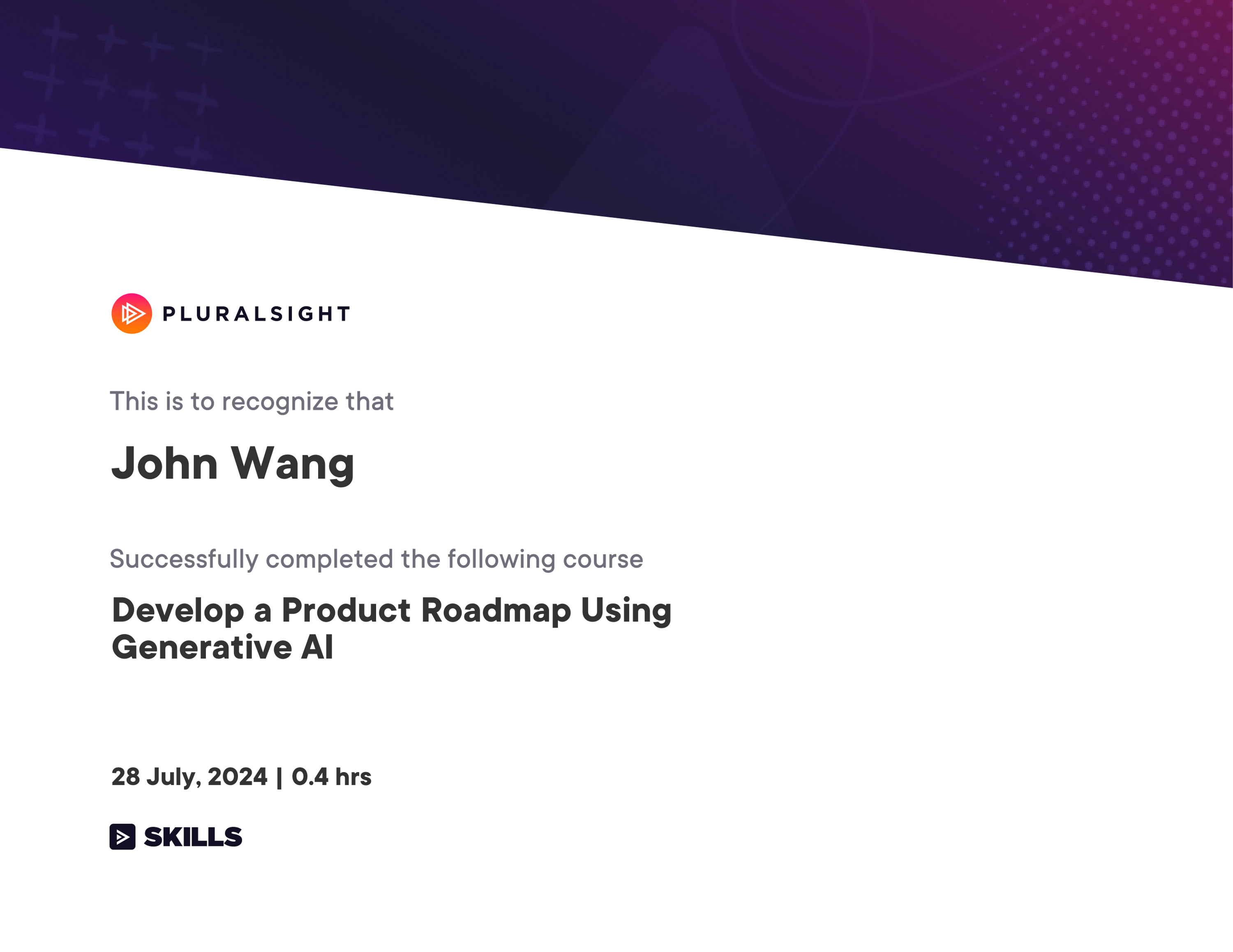 John's Develop a Product Roadmap Using Generative AI from Pluralsight by Harit Himanshu