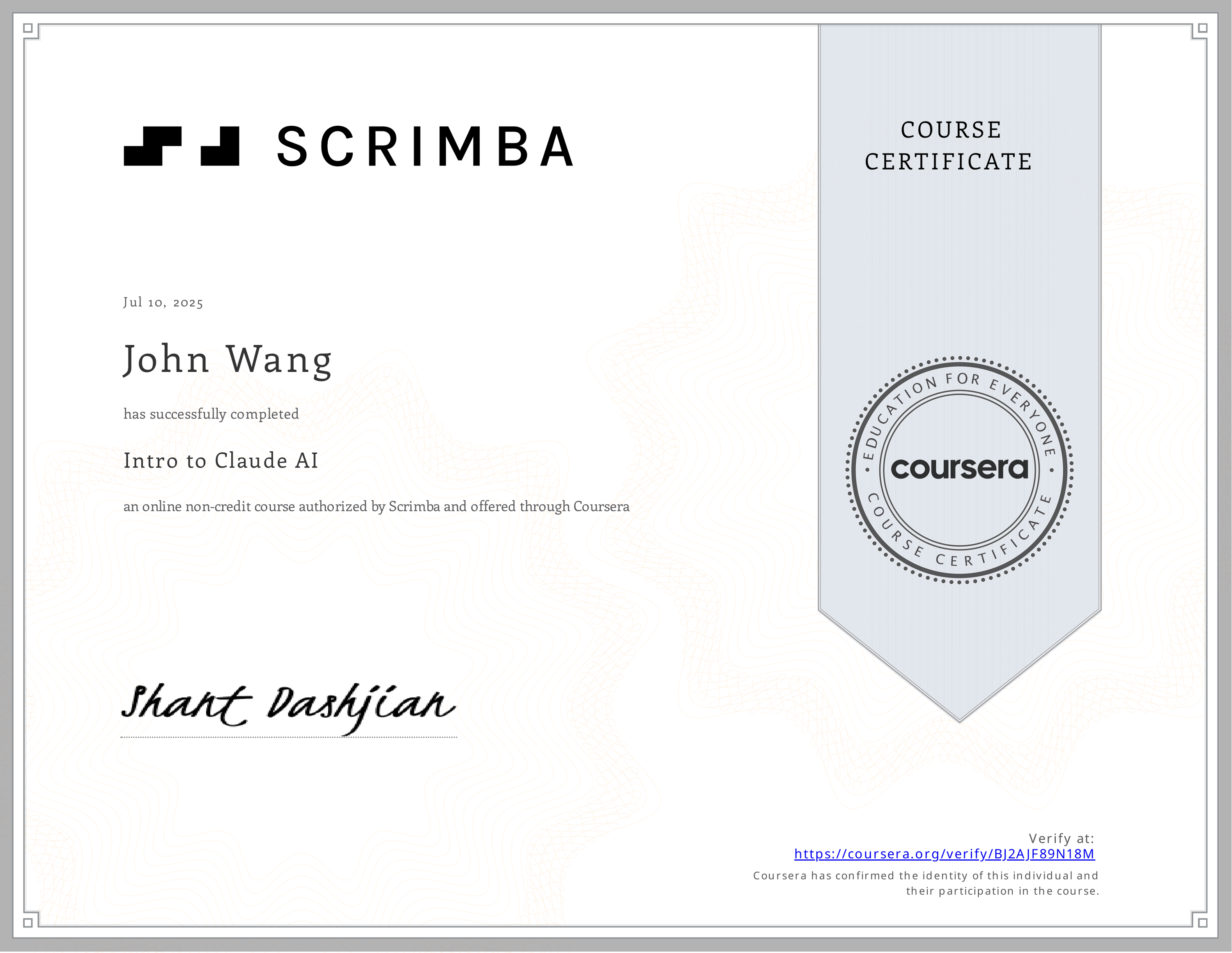 John's Intro to Claude AI from Scrimba by Shant Dashjian