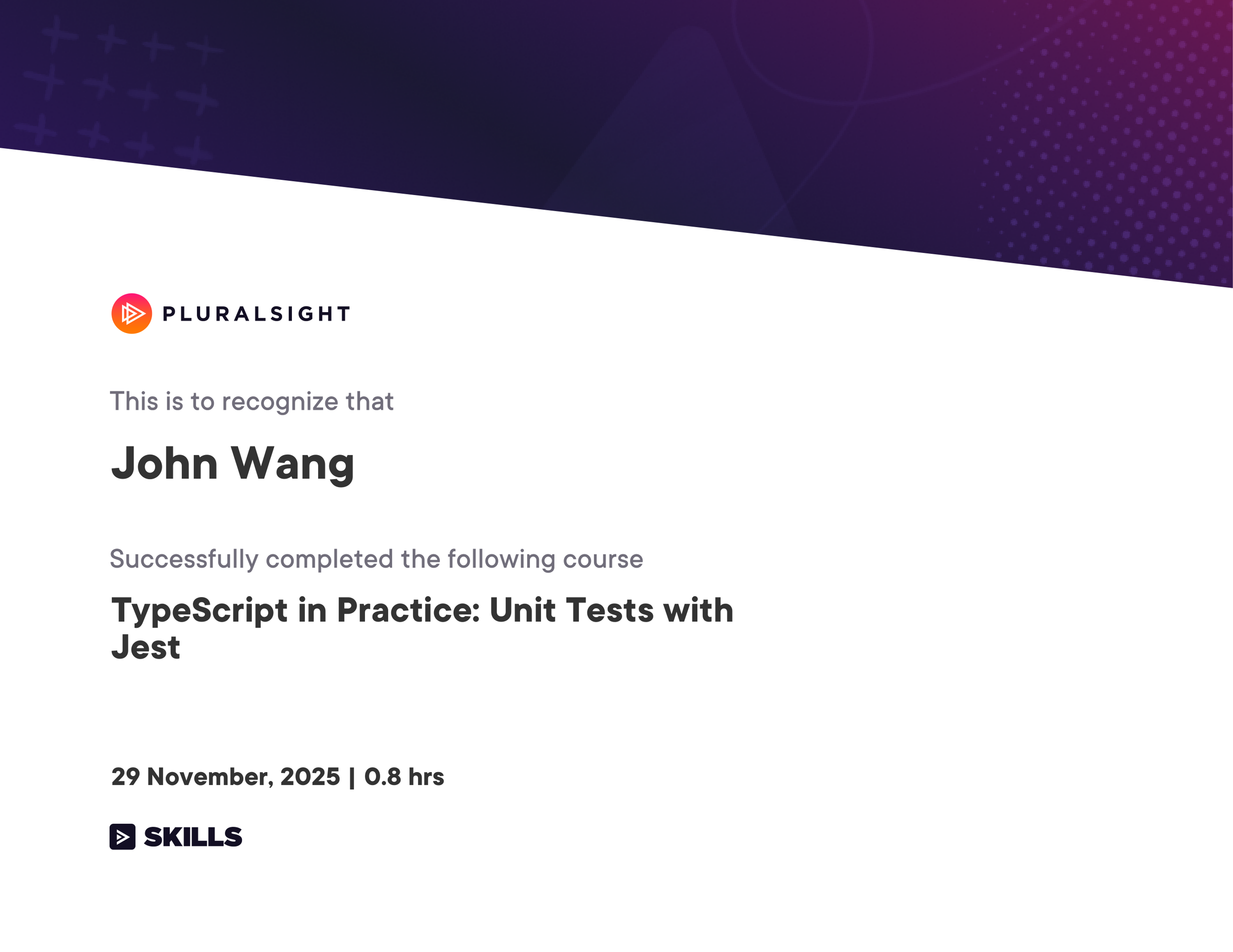 John's TypeScript in Practice: Unit Tests with Jest from Pluralsight by Daniel Stern