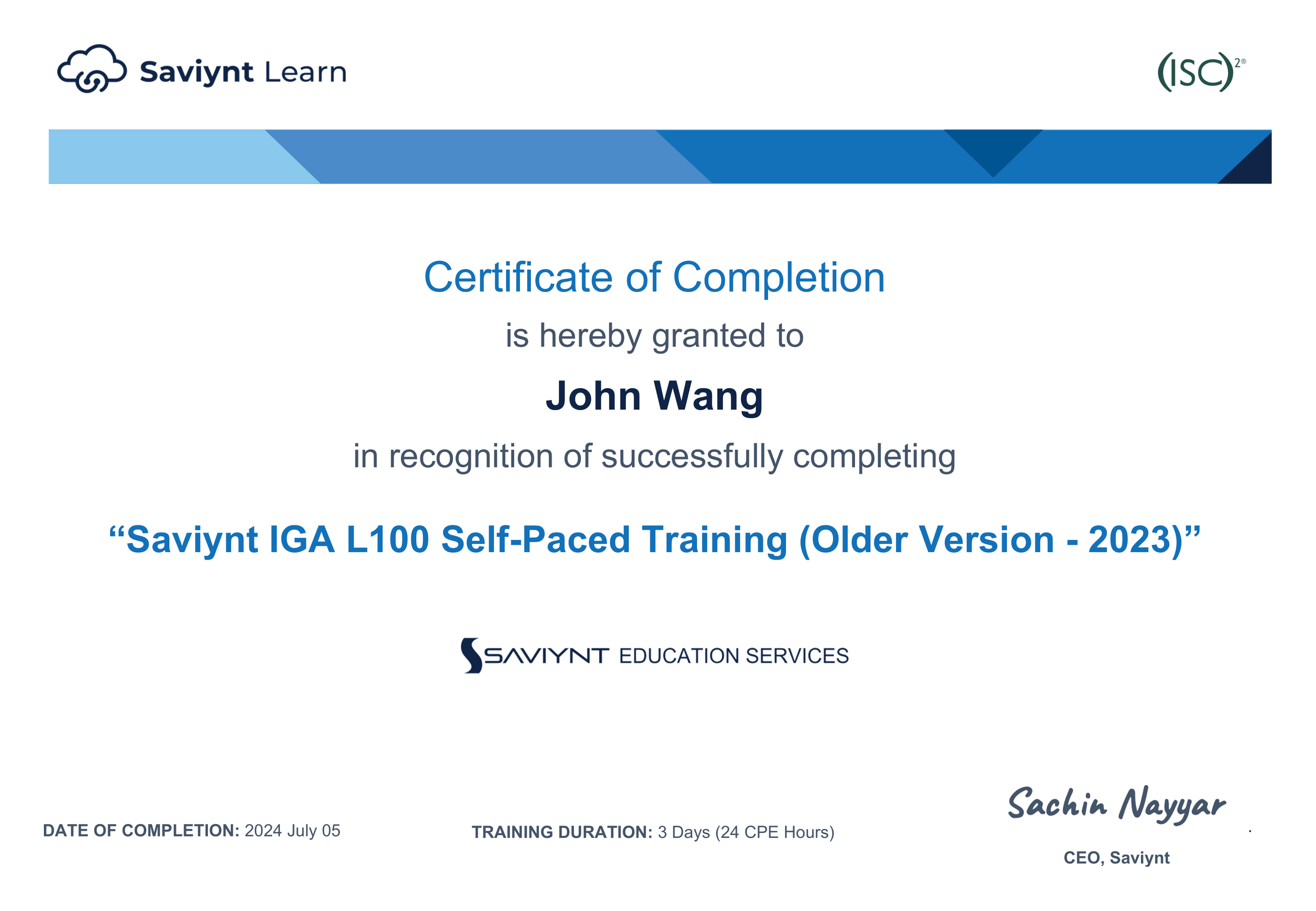 John's Saviynt IGA L100 Self-Paced Training from Saviynt