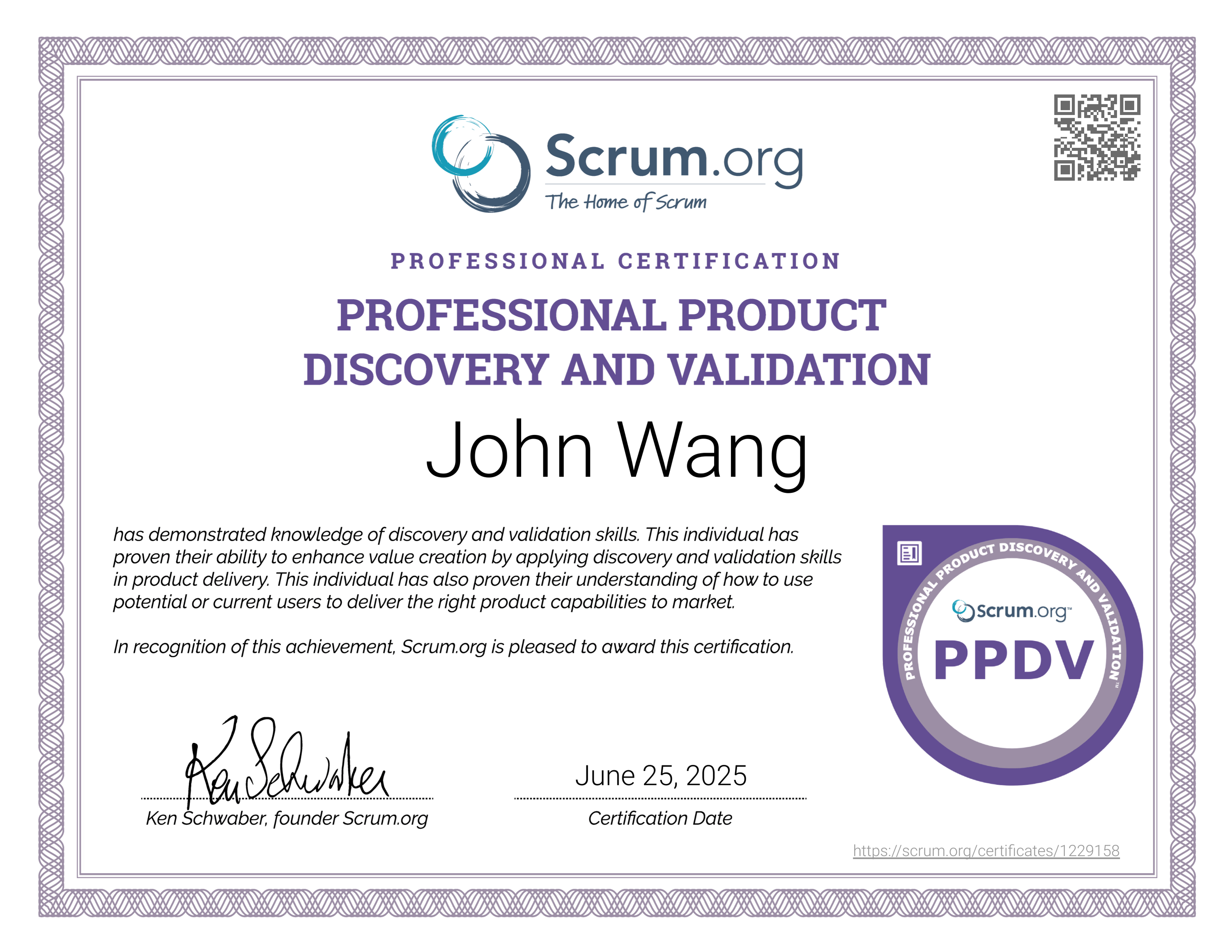 John's Professional Product Discovery and Validation™ (PPDV) from Scrum.org