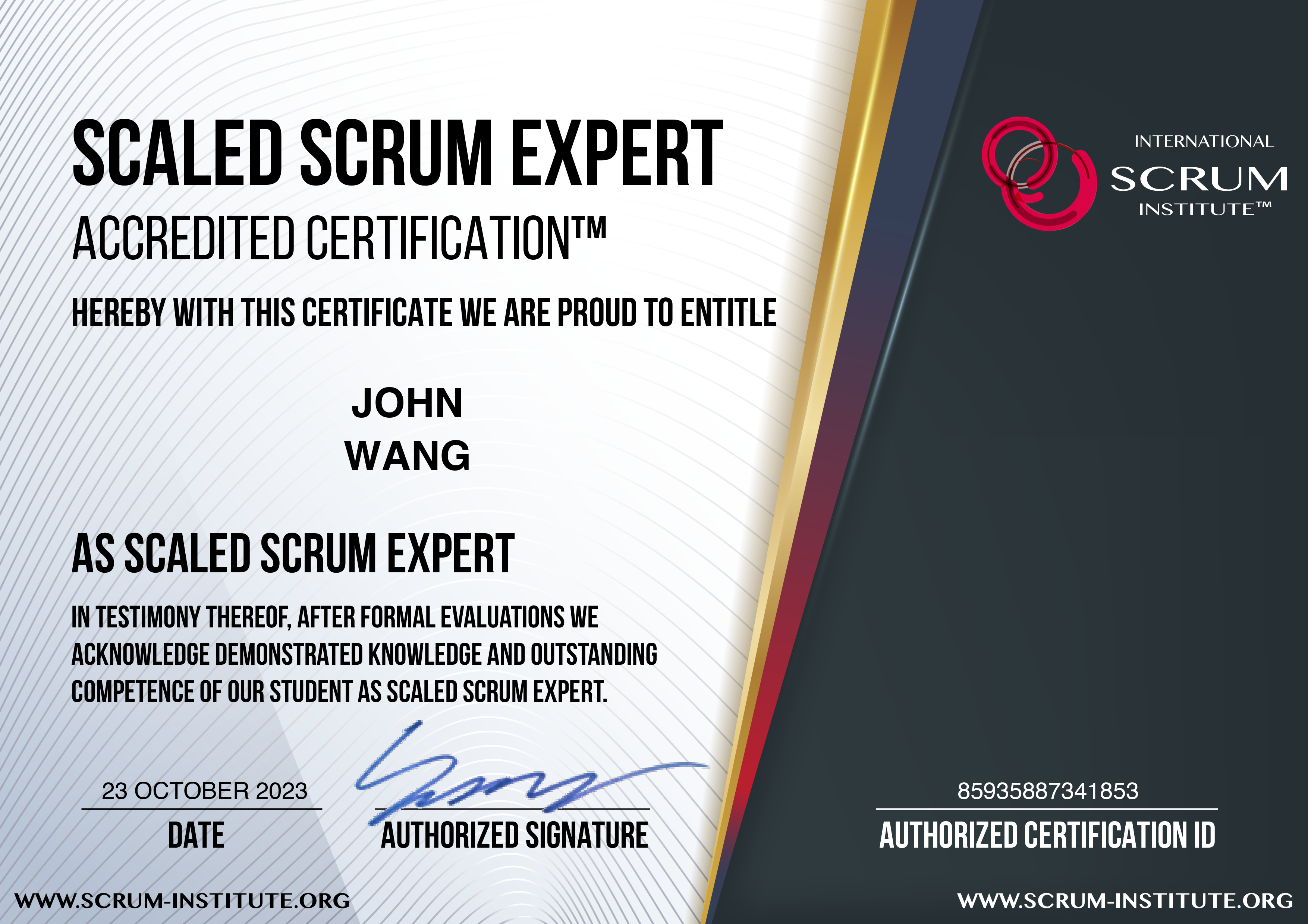 John's Scaled Scrum Expert (SSEAC) from Scrum Institute