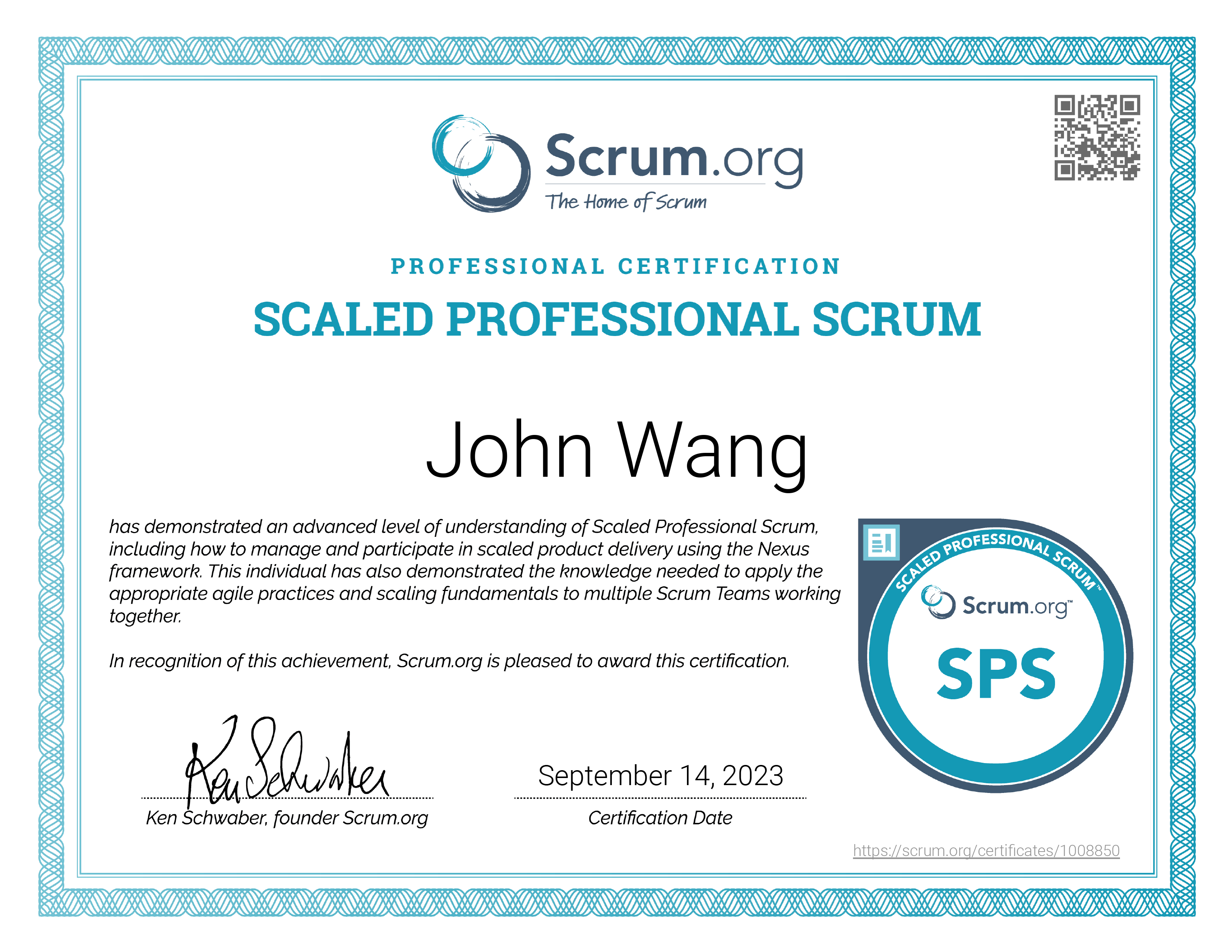 John's Scaled Professional Scrum (SPS) from Scrum.org