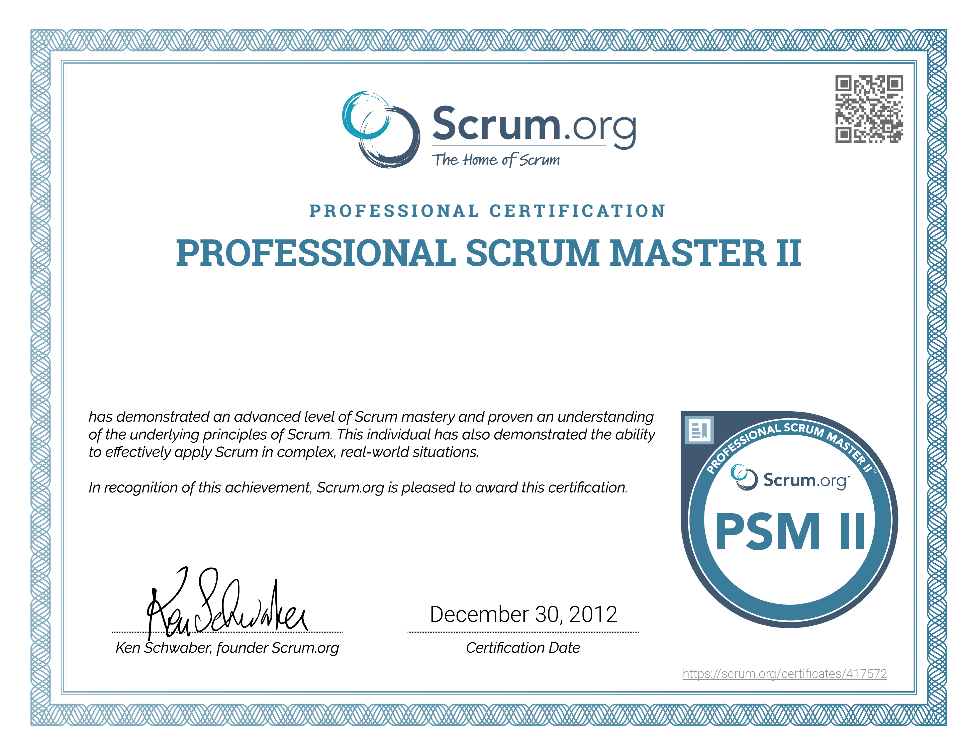 John's Professional Scrum Master II (PSM II) from Scrum.org