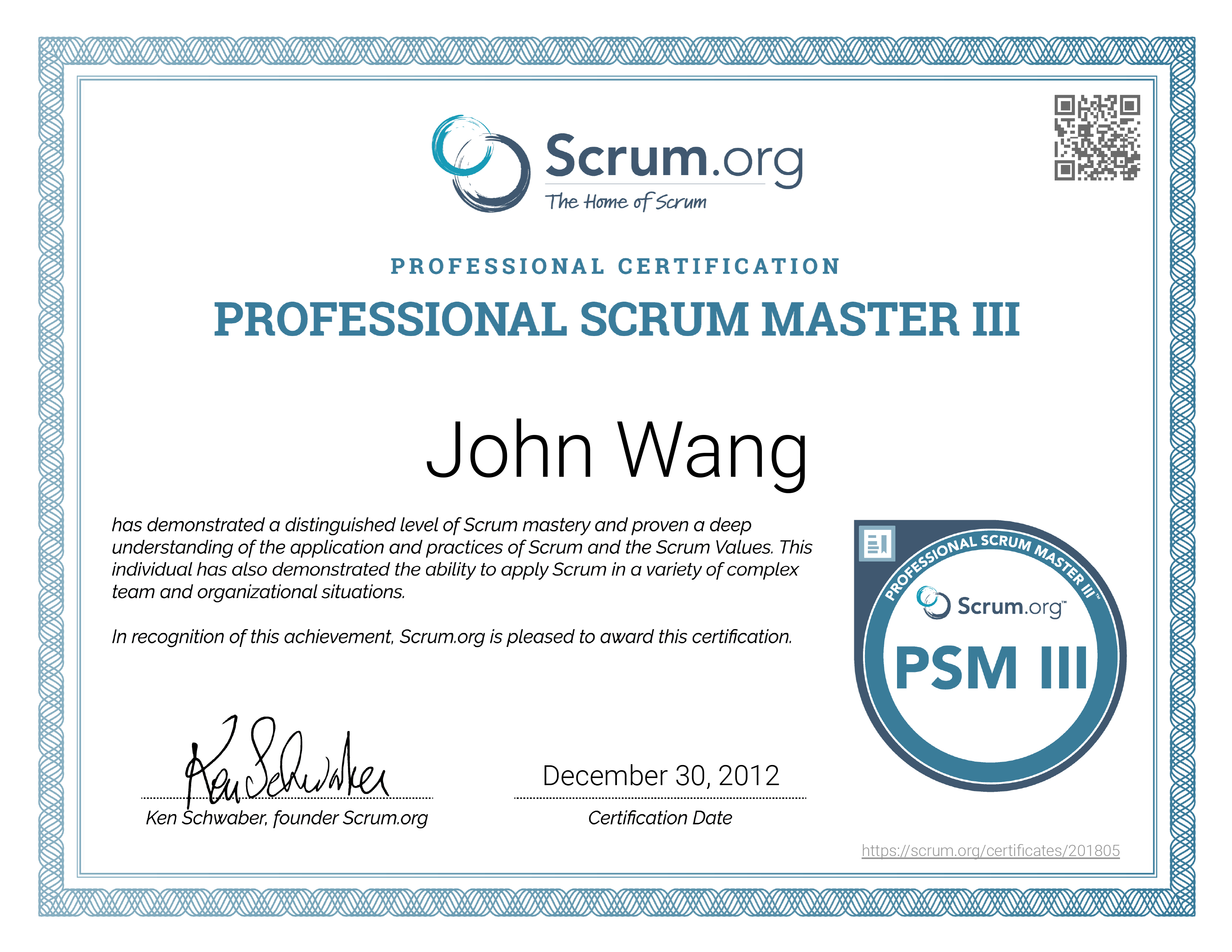 John's Professional Scrum Master III (PSM III) from Scrum.org