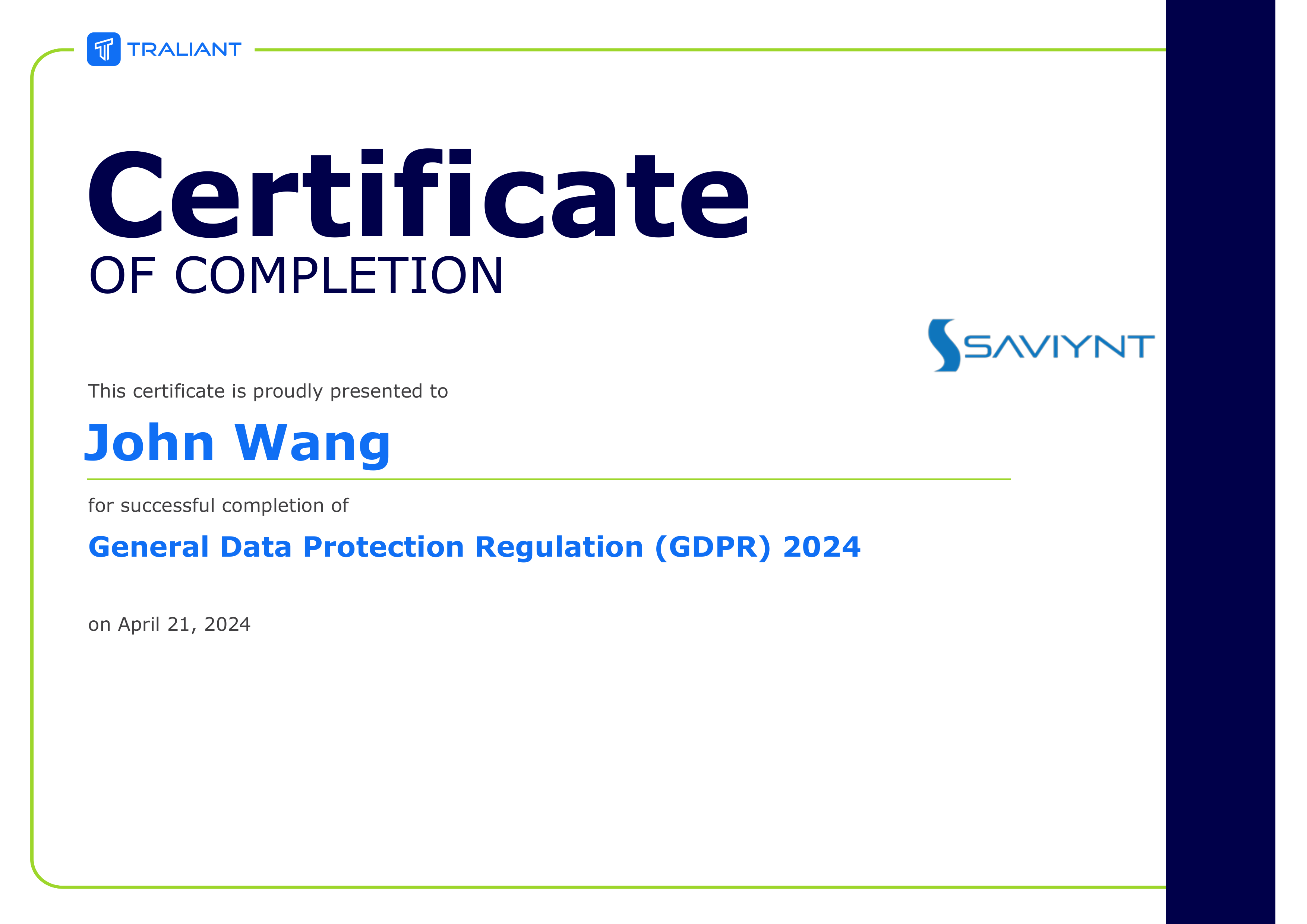 John's General Data Protection Regulation (GDPR) 2024 from Traliant