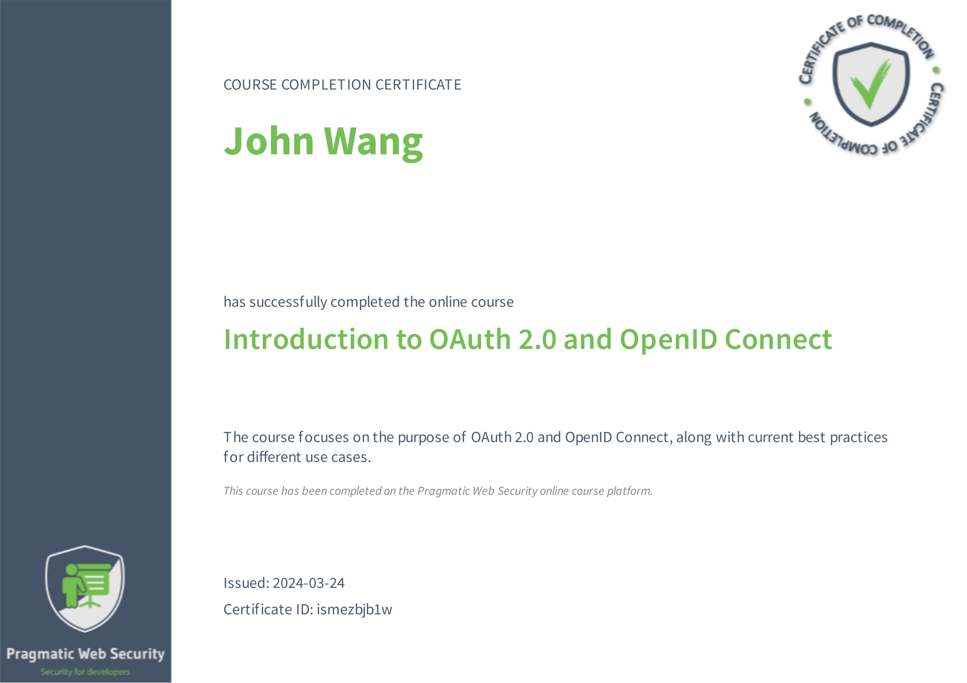 John's Introduction to OAuth 2.0 and OpenID Connect from Pragmatic Web Security by Dr. Philippe De Ryck