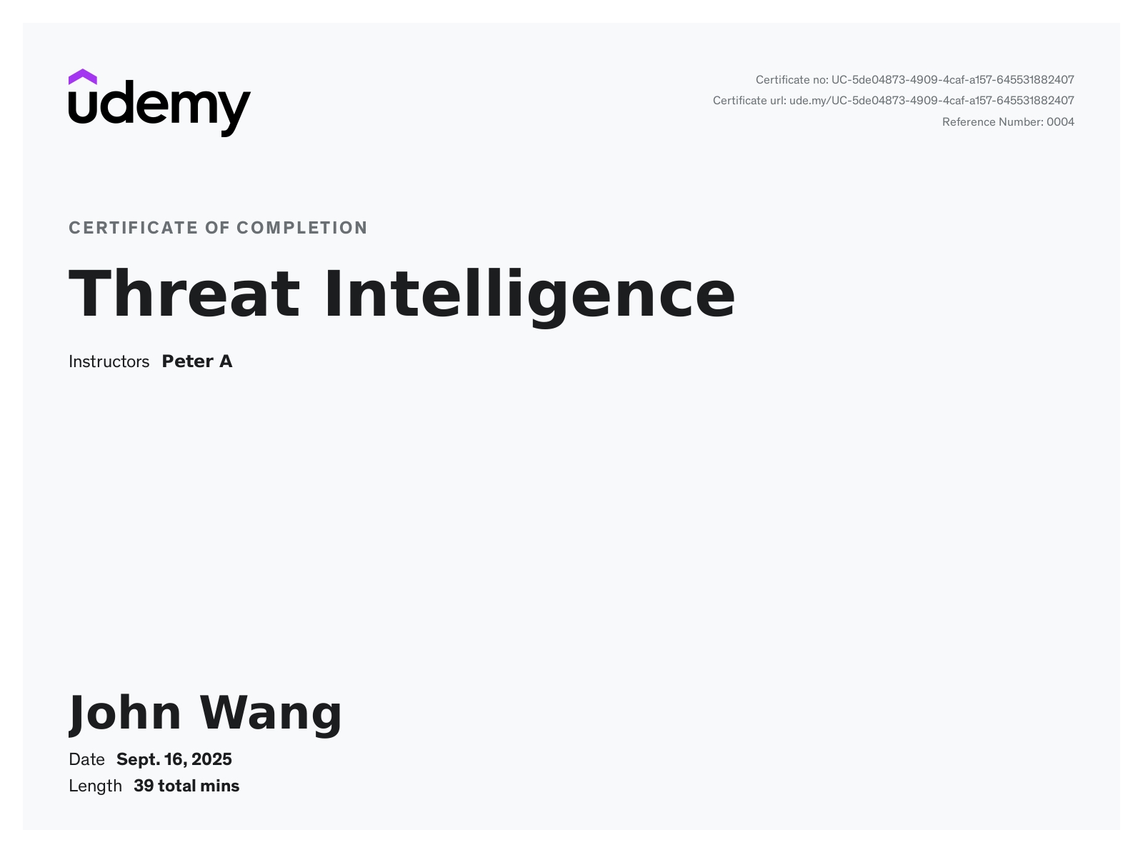 John's Threat Intelligence from Udemy by Peter A