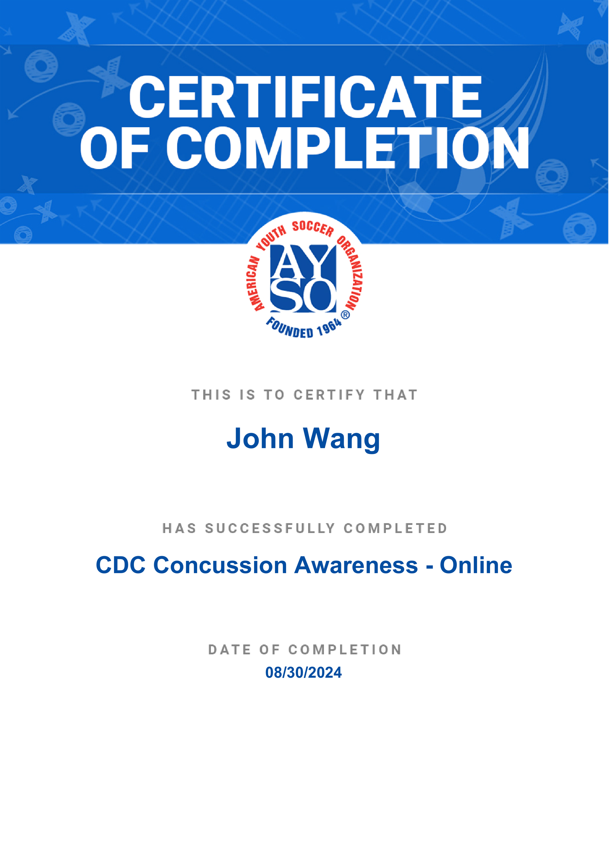 John's CDC Concussion Awareness from American Youth Soccer Organization