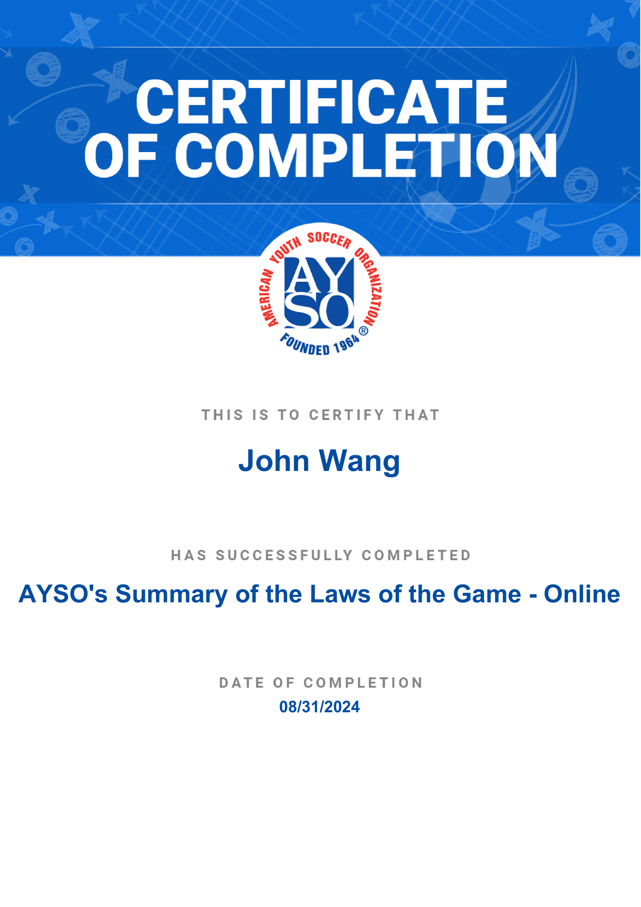 John's AYSO's Summary of the Laws of the Game from American Youth Soccer Organization